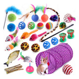 Juguetes Para Gato Plumas Varita Bolas Ratones Túnel 28 Pcs