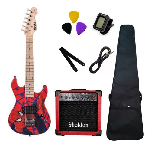 Guitarra Infantil Phx Marvel Spider Man C/ Cubo Sheldon+ Kit