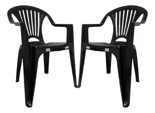 Kit 2 Cadeiras Poltrona Plástica Com Apoio Braço Preto 154kg