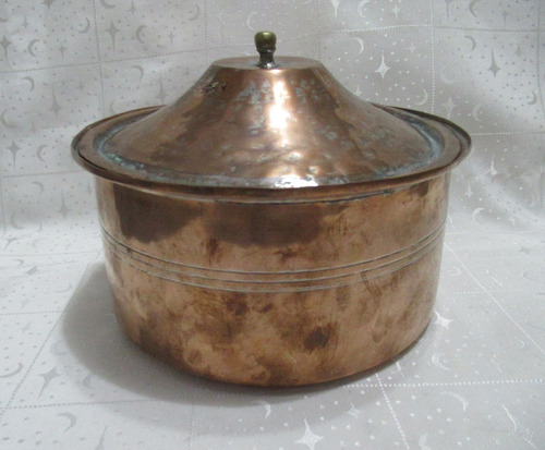 Antigua Gran Olla Cobre Tapa Cobre Botón Bronce 3,5 Litros