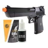 Kit Airsoft Desert Eagle Bk 6mm Bbs Coldre Óleo Maleta Alvos