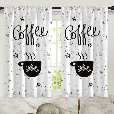 Qy 2pzs Cortinas De Cocina Sencilla Con Estampado De Café | MercadoLibre