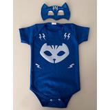 Body Menino Gato Pj Mask Bebê Azul Fantasia Máscara Festa