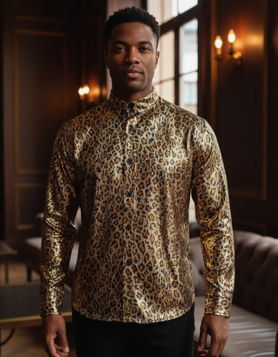 Camisa Manga Larga Metálica Animal Print