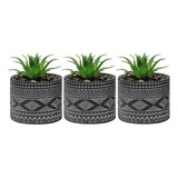 Kit 3 Vaso Em Cimento Suculenta Planta Artificial Cor Preto