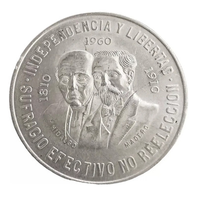 Moneda 10 Peso Hidalgo Madero Plata 1810 1960 Dos Caritas | MercadoLibre