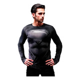 Remera Slim Fit Manga Larga Superman Black Ranwey Pr379