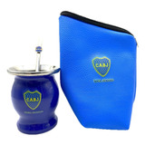 Mate Acero Inoxidable Y Funda Con Grabado Color Boca Juniors