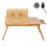 Mesa De Bambu Portátil Para Laptop Con Ventilador Fan Cooler