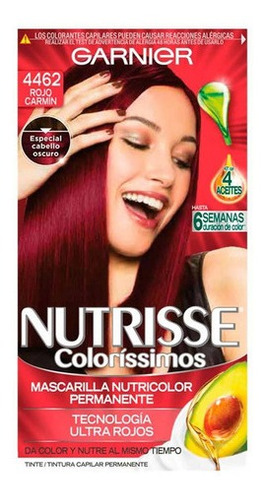 Kit Tinte Garnier  Nutrisse Coloríssimos Mascarilla Nutricolor Permanente Tono 4462 Rojo Carmín Para Cabello