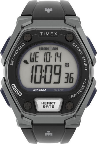 Reloj Timex Tw5m51200 10 Lap 43mm Heart Rate Casiocentro Color De La Malla Negro Color Del Bisel Gris Color Del Fondo Gris