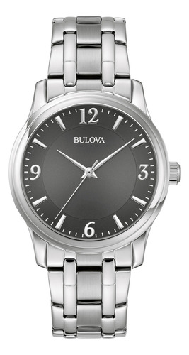 Reloj Bulova Corporate 96a308 Original Para Dama Color De La Correa Gris Color Del Bisel Gris Color Del Fondo Negro