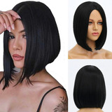 Peruca Wig Preta Curta Uso Diário Lisa 30cm Premium Natural