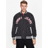 Bomber Relaxed Pinstripe Hombre Tommy Jeans Negro