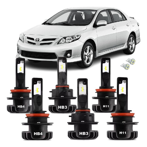 Kit Completo De Lampadas Super Led Plus Cinoy Toyota Corolla 2008 2009 2010 2011 2012 2013 Farol Alto Baixo E Milha