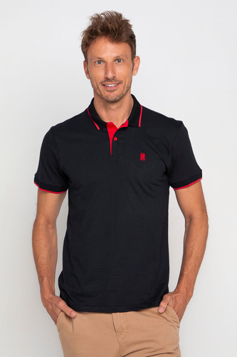 Polo Masculina Filete 100% Algodão Polo Wear Preto