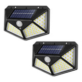 Kit 2 Refletor Solar 100 Led Com Sensor Jardim Alta Potência