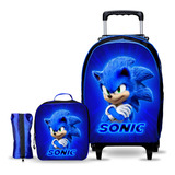 Kit Mochila Escolar Infantil De Rodinha - Menino - Sonic