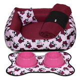 Kit Cama Caminha 4 Pçs Para Filhote Micro Pet 45x45 Cor Panda Marsala