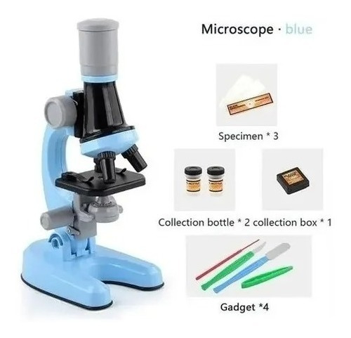 Microscopio Con Luz Led Para Niños Color Azul 100x 400x 1200
