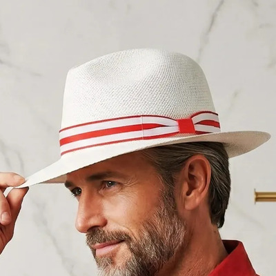 Sombrero Panama Paja Toquilla Fedora Fino Unisex Color Rojo Talla 60cm