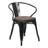 Flash Furniture Silla De Metal Negro Con Asiento Y Brazos D.