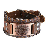 Pulsera Cuero Negro Estilo Vikingo Hombre Mujer Rock Marron