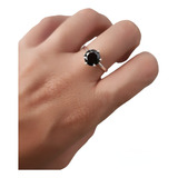 Anillo Plata 925 Solitario Compromiso Piedra Cubic Negro