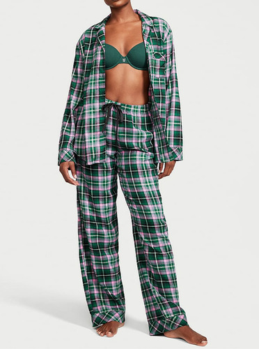 Pijama Victorias Secret Flanelado Clássico Xadrez Green/pk