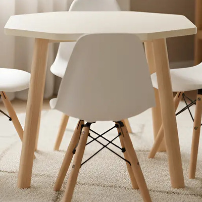Comedor Infantil Moderno Para Niños Pequeños-7 Acabados Mate Color Ostion Diseño De La Tela De Las Sillas Silla Blanca/mesa Ostion