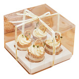 1 Caja Para 4 Cupcakes Acetato Elegante C/base