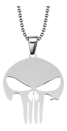 Collar The Punisher Color Plata Acero Inoxidable Para Hombre