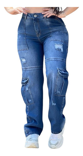 Jeans Mom Cargo Colombiano Tiro Alto Push Up Pantalon Mujer