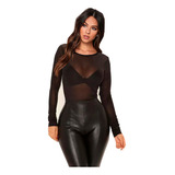 Blusa Transparente Sexy Manga Larga Mesh Moda Dama