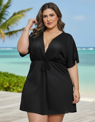 Saída Praia Vestido Curto Canga Manga Verão Kimono Plus Size | MercadoLivre