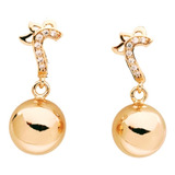 Aretes Esfera Largos Oro Laminado Huggies Moda Mujer