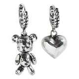 Aretes Oso Corazón Dama Ley Plata 925 Detalle Regalo