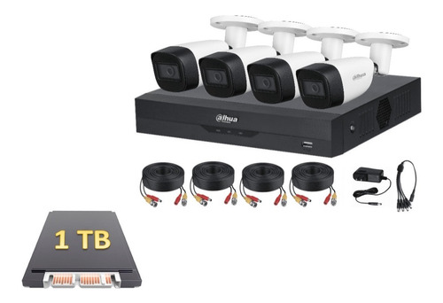 Kit De 4 Cámaras Con Microfono Dahua 5 Mp 2.8mm Disco De 1tb