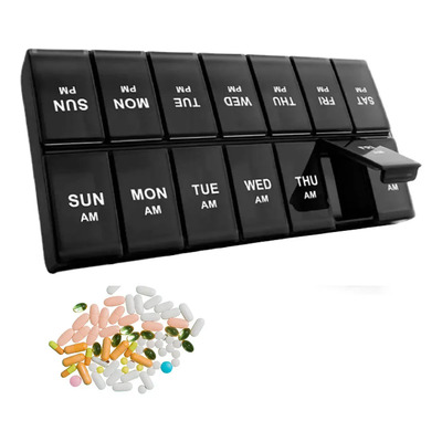 Portabs Pastillero Semanal Chico 14 Compartimentos AM\u002FPM Negro | Meses sin interés