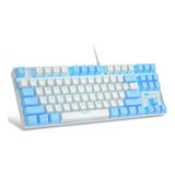 Teclado Magegee Mk-star Mecanico Blanco Y Celeste 87 Teclas 