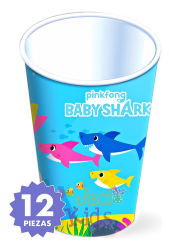 Vasos Decorados Baby Shark 12 Pzas Artículo Fiesta Bsk0h1