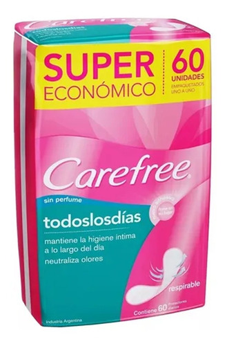 Carefree Todos Los Días Sin Perfume 60 Unidades