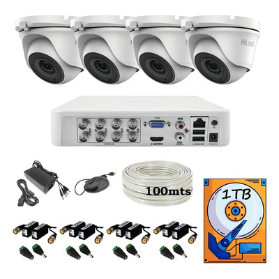 Kit Hikvision HiLook Circuito Cerrado 8ch 4 1080 Domo Metal 100mts Utp 1tb | Envío gratis