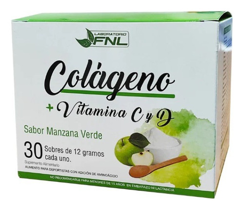 Colágeno + Vitamina C Y D 30 Sobres Sabor Manzana - Fnl