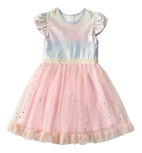 Vestido Infantil Princesa Tule Com Brilhos Festa Aniversário