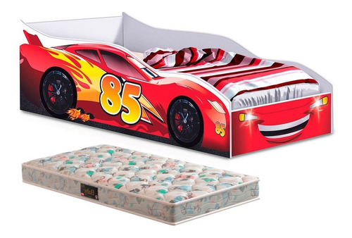 Berço Mini Cama Com Colchão Iantil Carro Mcqueen Já Cor Vermelho