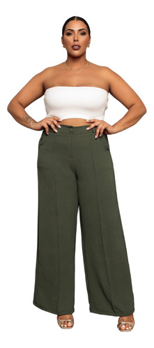 Calça Pantalona Plus Size Tecido Duna Wide Leg G1 G2 G3 