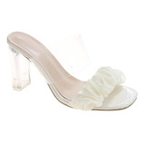 Sandalias De Cristal Tacones Blancos Transparente Para Mujer