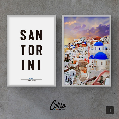 Set Cuadro Santorini -decorativo- 40x60 - Ciudades Del Mundo
