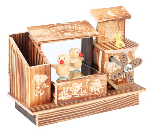 Caja De Música Giratoria De Madera Con Pájaro Bailando Decor